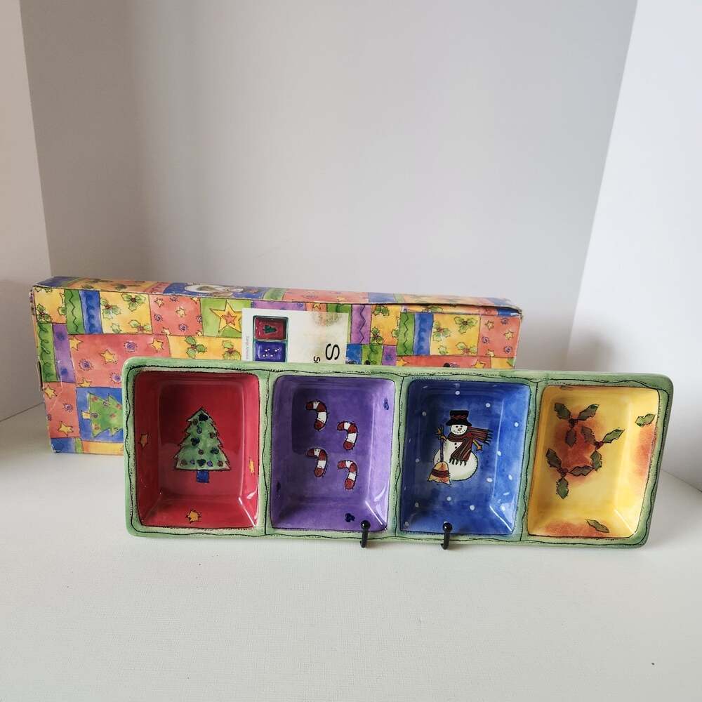 Sweet Shoppe Christmas by Sango 4-Part Relish Tray Sue Zipkin Seasonal Holiday